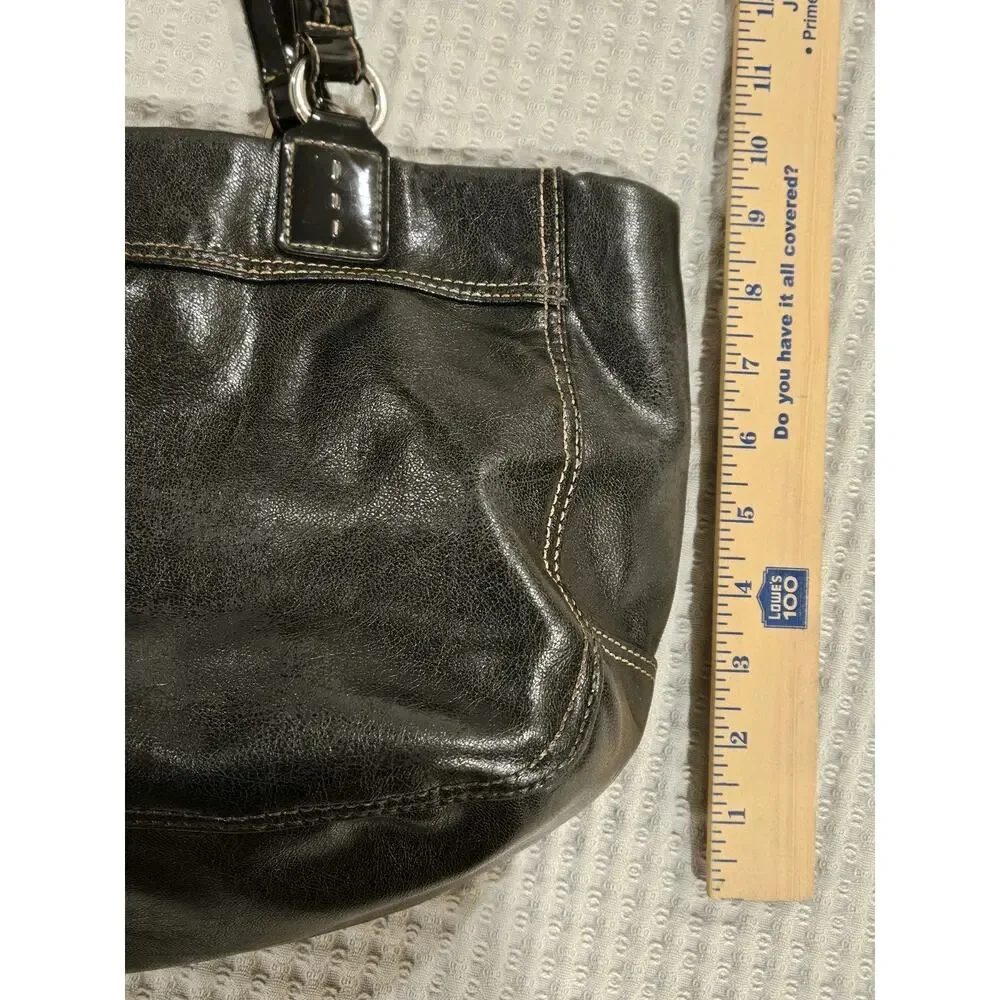Vintage Liz Claiborne Black Leather Purse Shoulder Bag Female Silhouette Vinyl